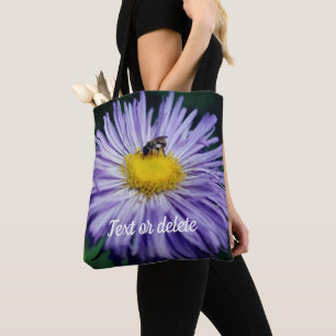 Tiny Bee On Purple Aster Flower Personalised Tote Bag