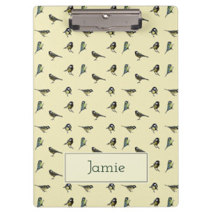 Tiny Birds Pattern on Beige Personalised Clipboard