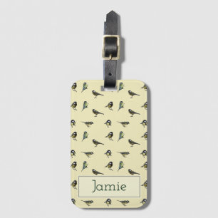 Tiny Birds Pattern on Beige Personalised Luggage Tag