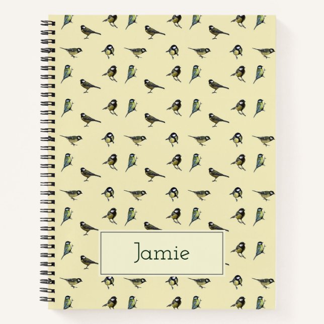 Tiny Birds Pattern on Beige Personalised Notebook (Front)