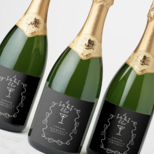 Tiny Bit Older Black Hand Drawn Martini Birthday Sparkling Wine Label