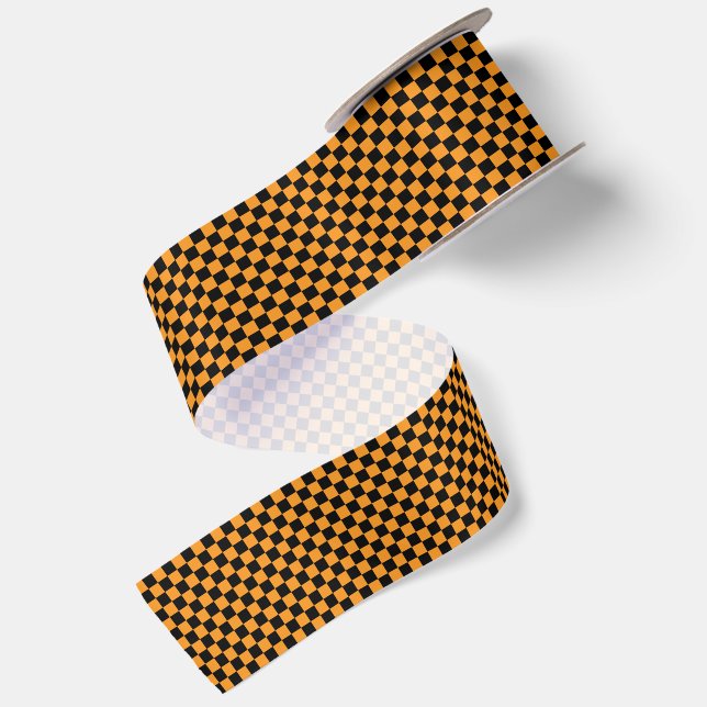 Tiny Black and Orange Chequered Halloween Satin Ribbon (Front+Back)