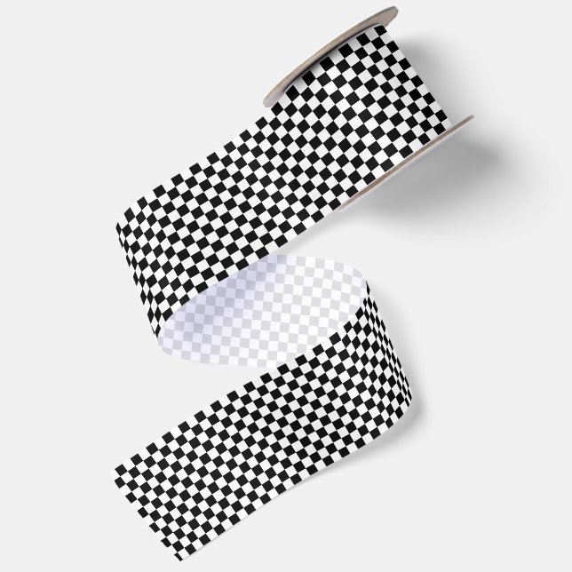 Tiny Black and White Chequered Satin Ribbon (Front+Back)