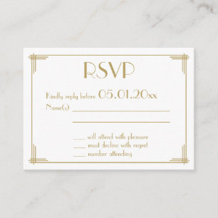 Tiny Black Gold Great Gatsby Art Deco Wedding RSVP Enclosure Card