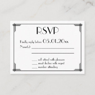 Tiny Black Great Gatsby Art Deco Wedding RSVP Enclosure Card