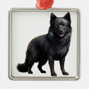 TINY BLACK SCHIPPERKE PUPPY DOG METAL TREE DECORATION