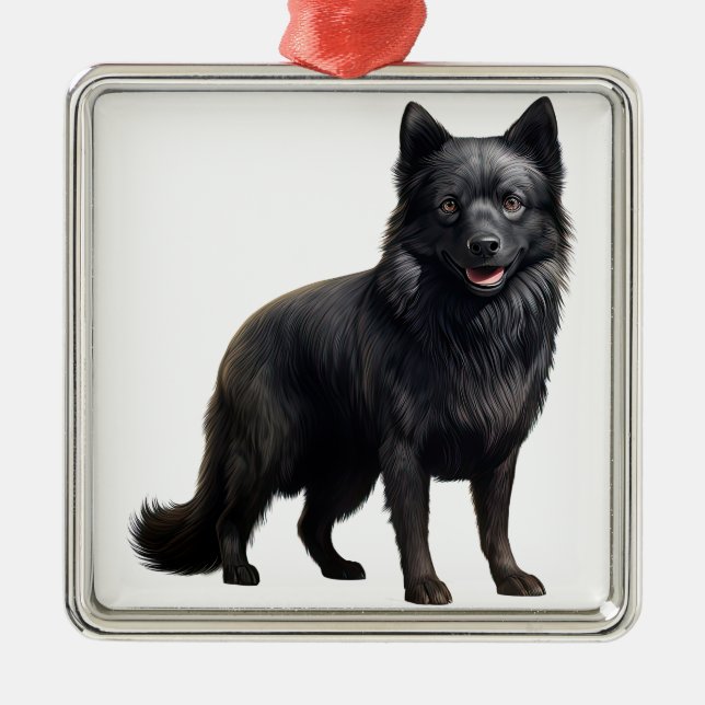 TINY BLACK SCHIPPERKE PUPPY DOG METAL TREE DECORATION (Front)