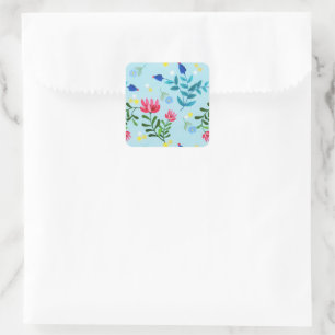 Tiny Bloom Blue Flowers Spring Garden Square Sticker