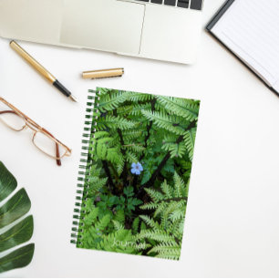 Tiny Blue Flower and Ostrich Fern Floral Notebook