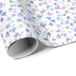 Tiny Blue & Purple Flowers on White Wrapping Paper