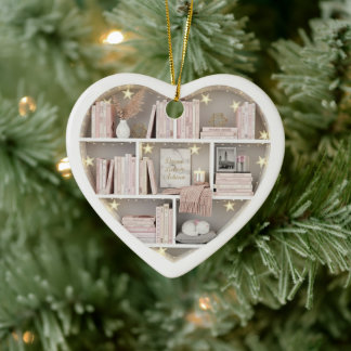Tiny Book Shelves Pink Bookshelf 2Dprint Books Ceramic Tree Decoration
