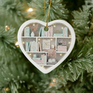 Tiny Book Shelves Reading Love to Read 2Dprint Ceramic Tree Decoration
