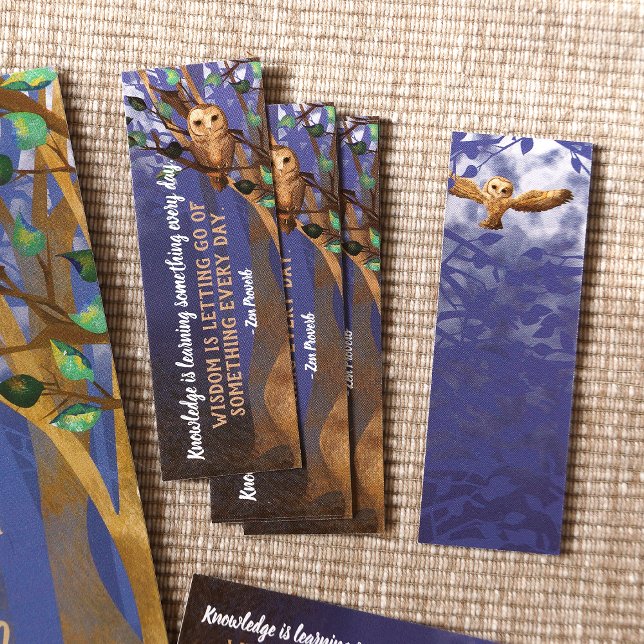 Tiny Bookmark, Owls, Misty Forest, Wisdom Mini Business Card (Customized bookmarks with owl and forest, personalized message, enchanted forest)