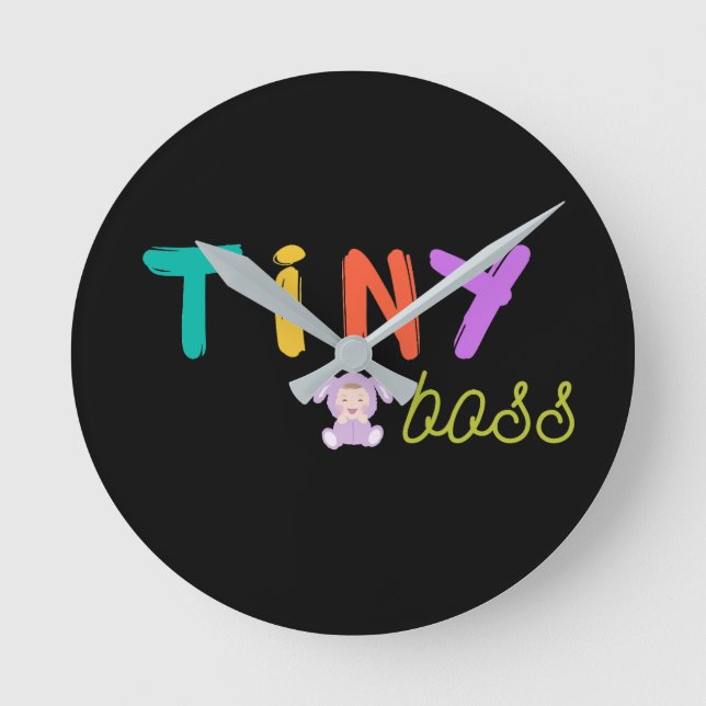 Tiny Boss Cute Bunny Baby Colourful Nursery Wall  Round Clock (Front)