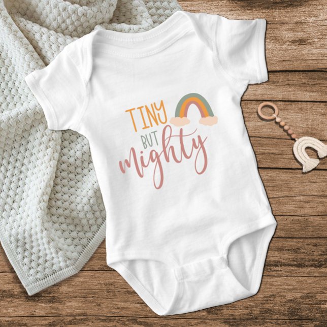 Tiny But Mightly Rainbow Cute Fun Baby Bodysuit (Creator Uploaded)