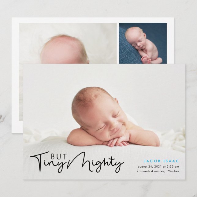 Tiny But Mighty | Boy Birth Announcement (Front/Back)
