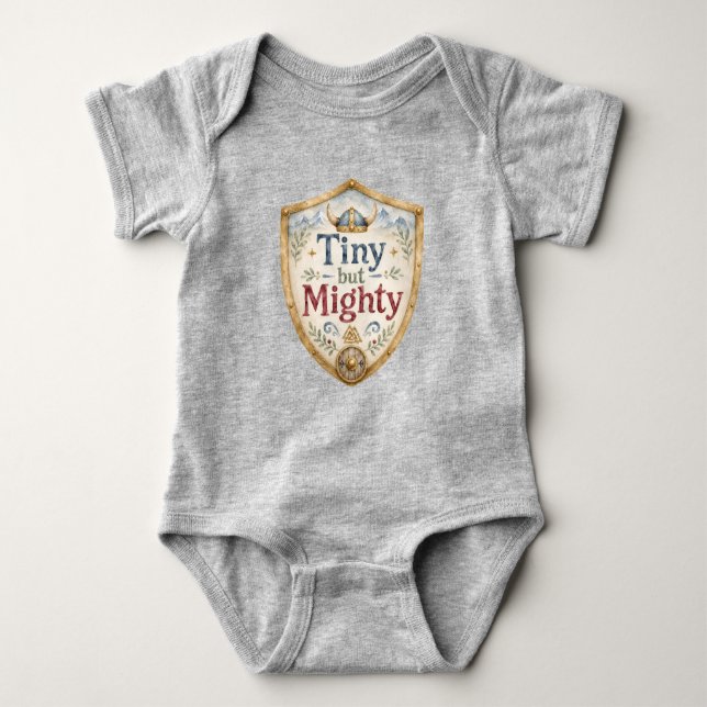 Tiny But Mighty Viking Baby Nursery Bodysuit (Front)