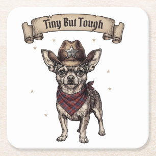 Tiny But Tough' Chihuahua rocks a cowboy Square Paper Coaster