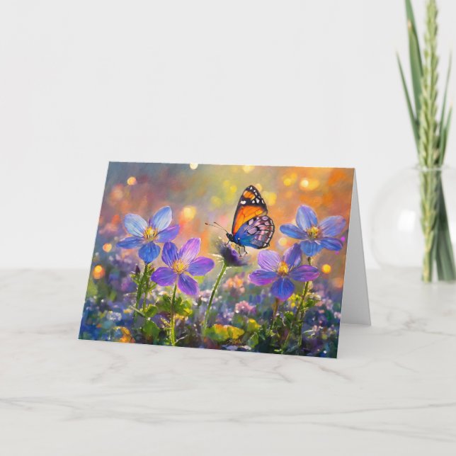 Tiny Butterfly On Wildflowers at Sunrise Card (Front)