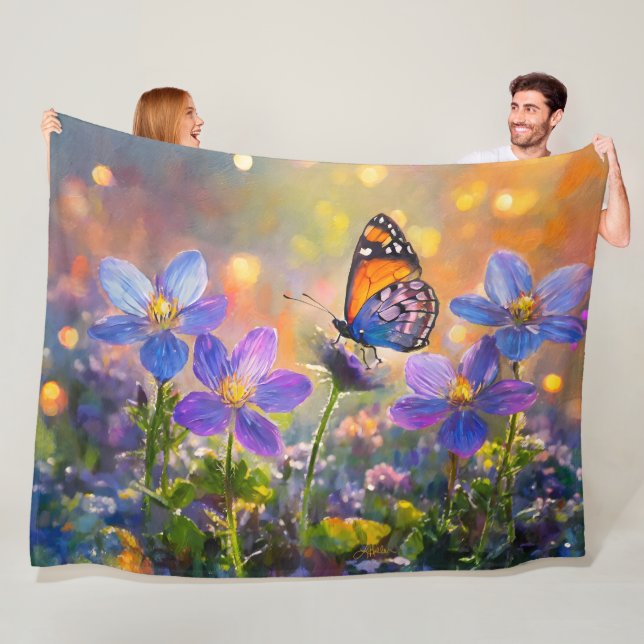 Tiny Butterfly On Wildflowers at Sunrise Fleece Blanket (In Situ)