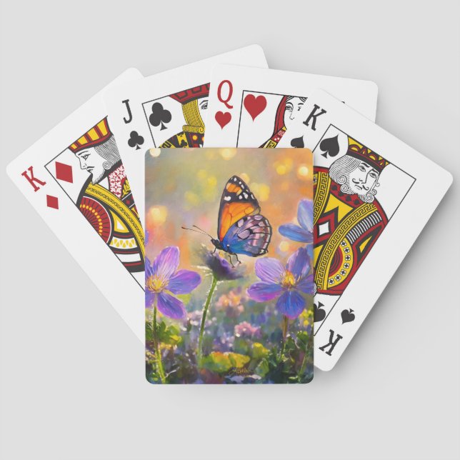 Tiny Butterfly On Wildflowers at Sunrise Playing Cards (Back)
