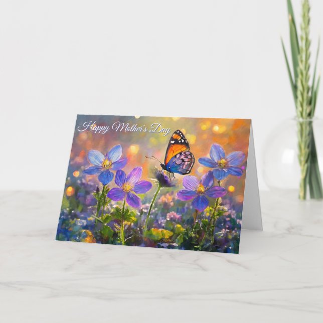 Tiny Butterfly On Wildflowers Mother's Day Card (Front)
