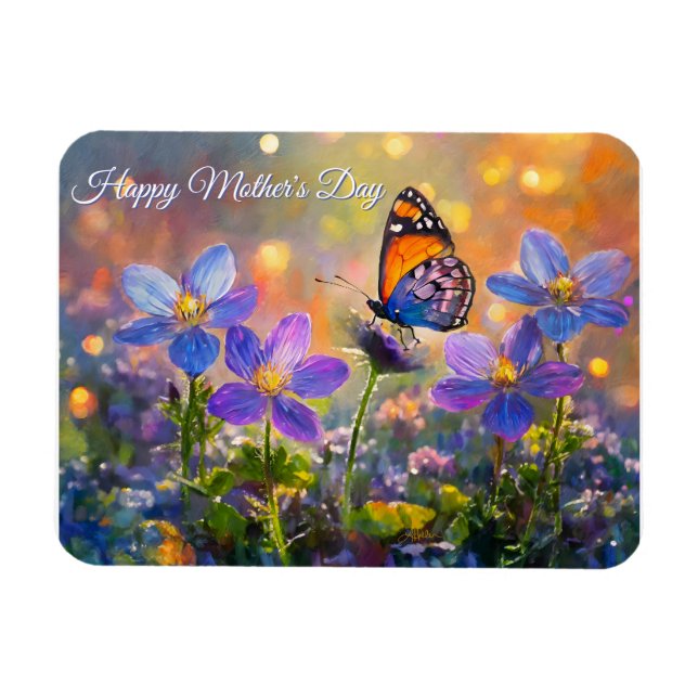 Tiny Butterfly On Wildflowers Mother's Day Magnet (Horizontal)