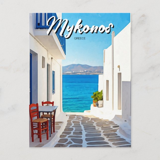 Tiny Cafe Mykonos Greece Cyclades Travel Postcard (Front)
