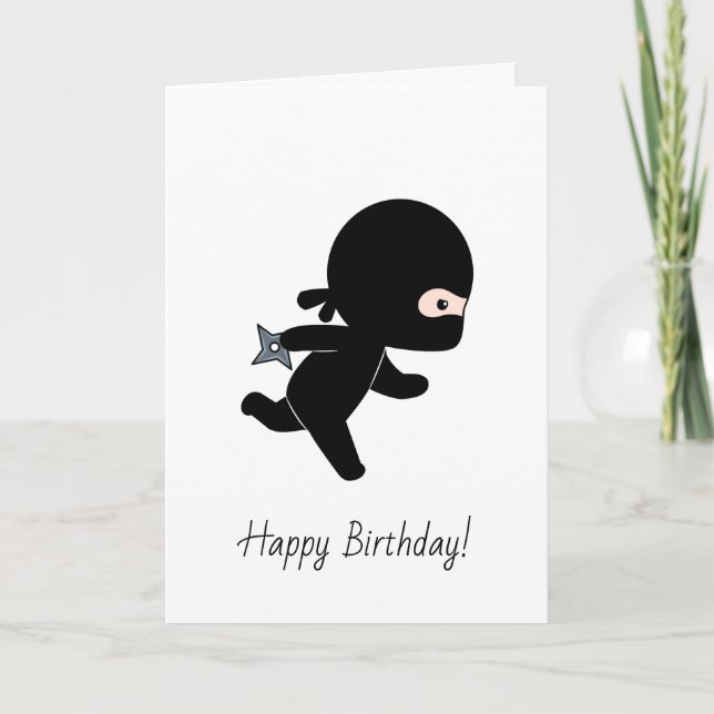 Tiny Cartoon Ninja Running Birthday Card (Front)