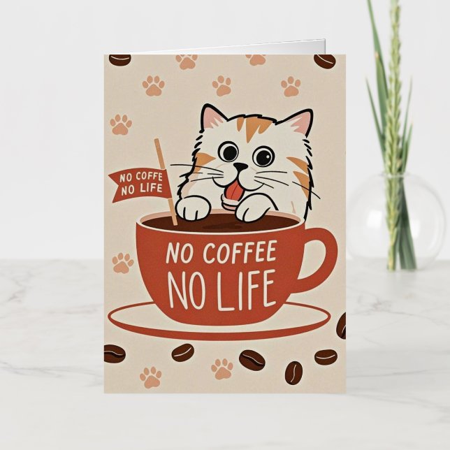 Tiny cat paw prints and coffee beans Poster Foil Greeting Card (Front)