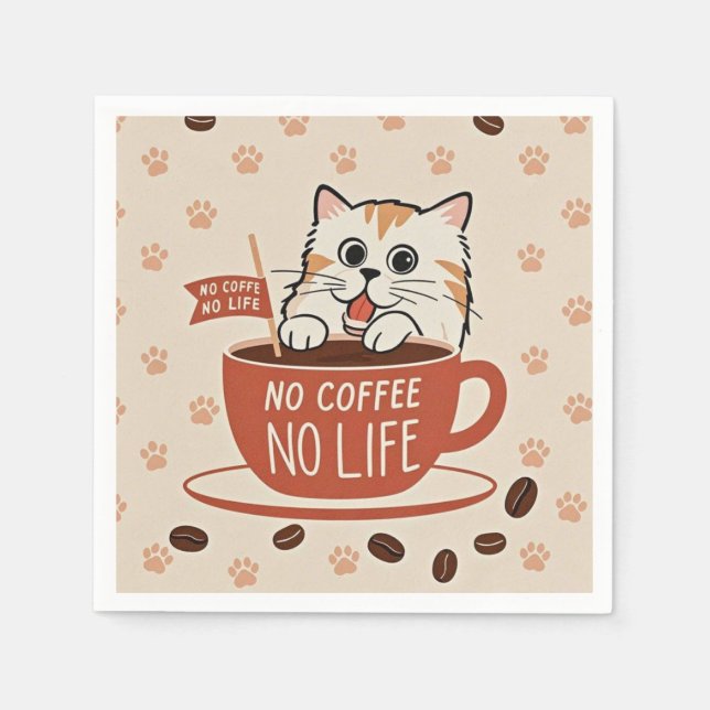 Tiny cat paw prints and coffee beans Poster Napkin (Front)