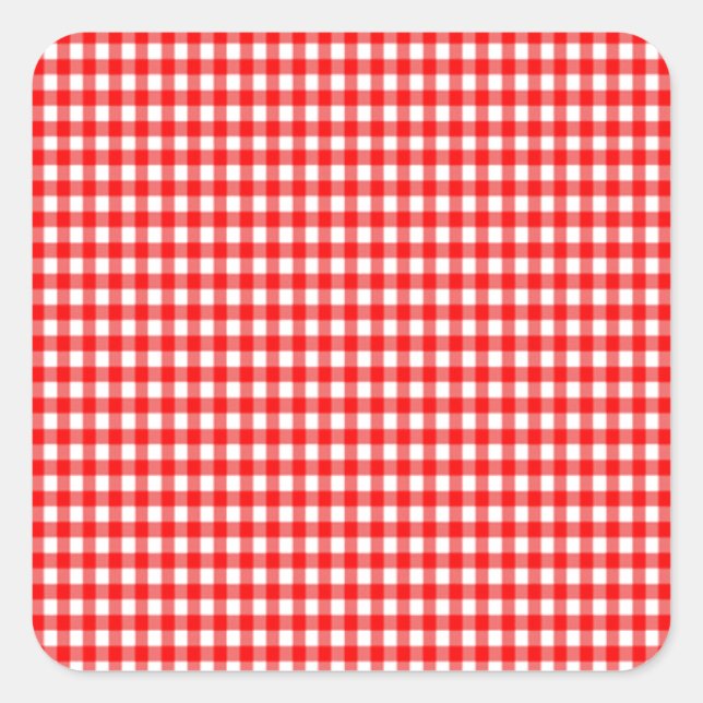 tiny check red and white Gingham Square Sticker (Front)