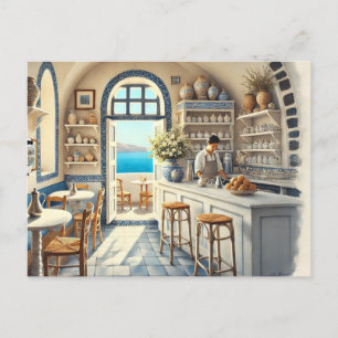Tiny Coffeeshop in Santorini Postcard