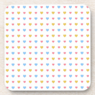 Tiny Colourful Hearts Pattern Pink Blue Yellow Coaster
