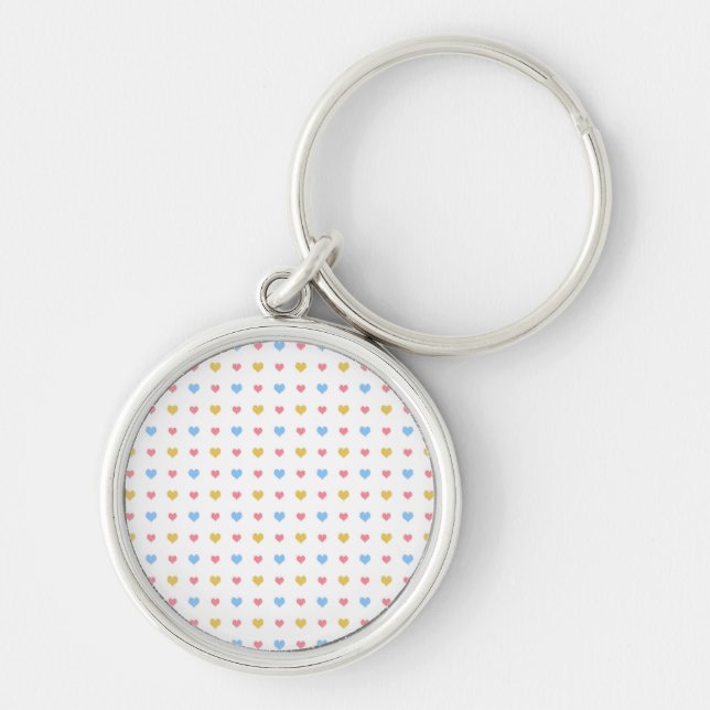 Tiny Colourful Hearts Pattern Pink Blue Yellow Key Ring (Front)