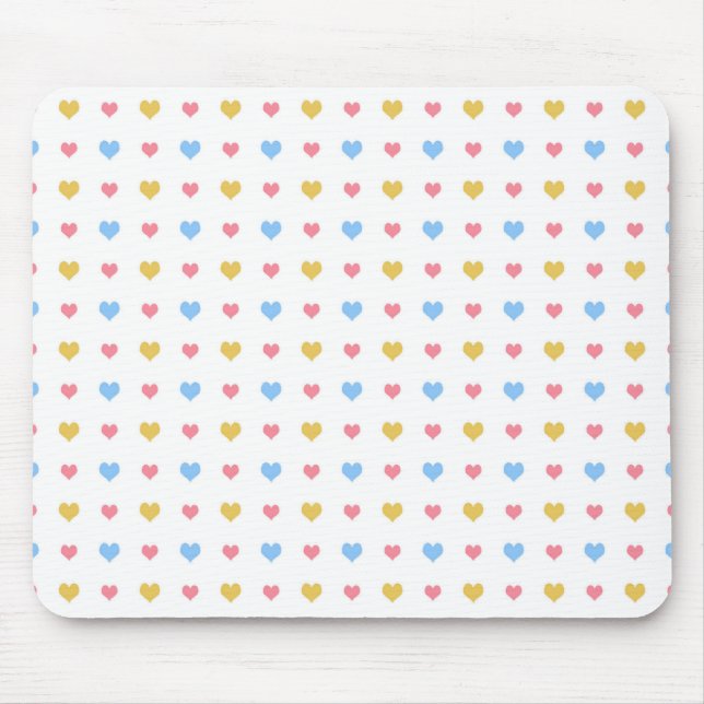 Tiny Colourful Hearts Pattern Pink Blue Yellow Mouse Pad (Front)