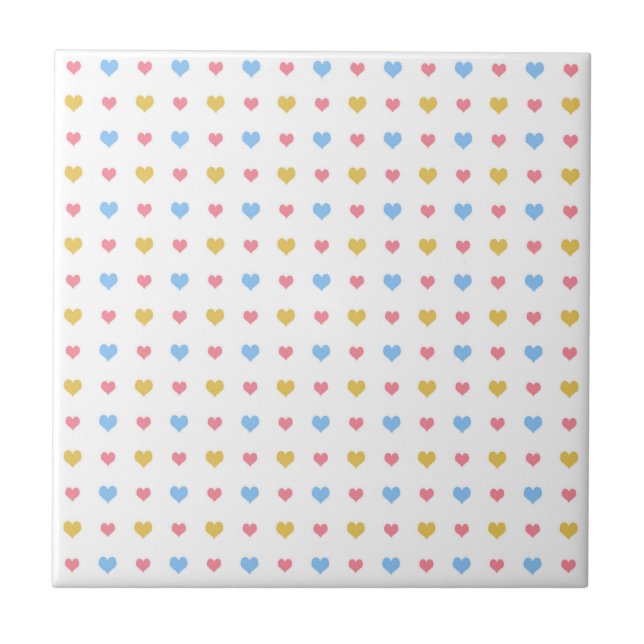 Tiny Colourful Hearts Pattern Pink Blue Yellow Tile (Front)