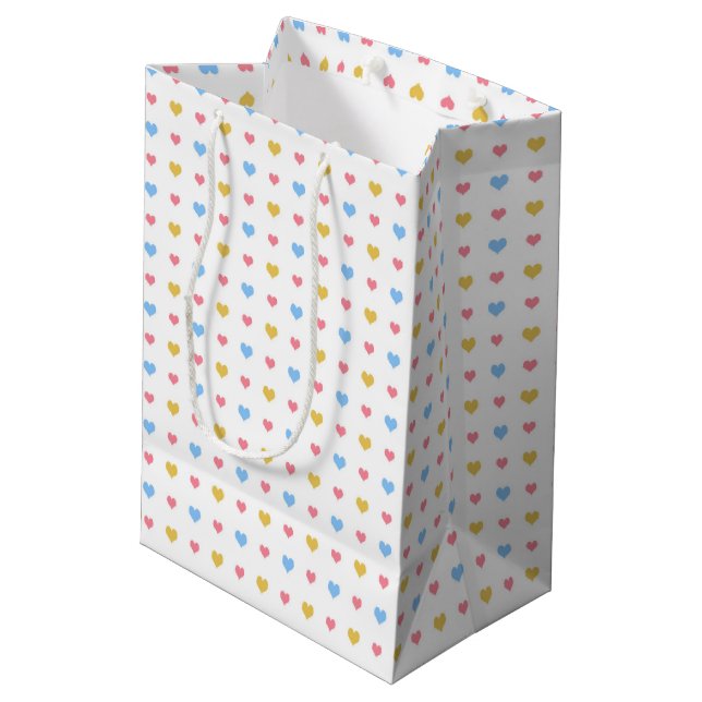 Tiny Colourful Hearts Pattern Yellow Pink Blue Medium Gift Bag (Back Angled)