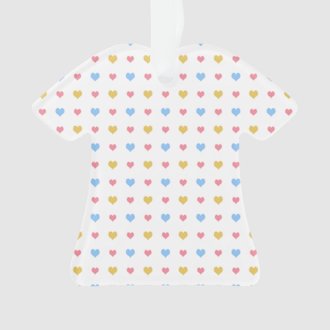 Tiny Colourful Hearts Pattern Yellow Pink Blue Ornament (Front)