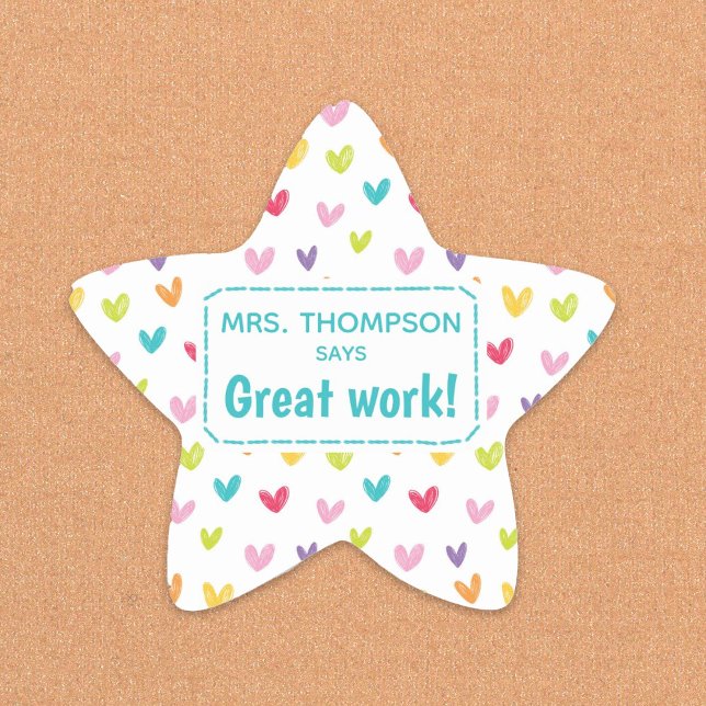 Tiny colourful hearts teacher's compliment star sticker (teacher stickers)