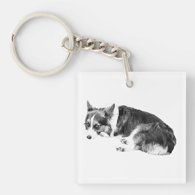Tiny Corgi, Loyal Square Key Ring (Front)
