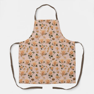 Tiny Cream And Gold Roses Apron