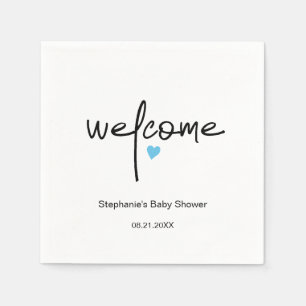 Tiny Cute Blue Heart Baby Boy Shower Paper  Napkin