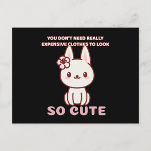 Tiny Cute pink Cat Rabbit Dog with flower for cute Postcard