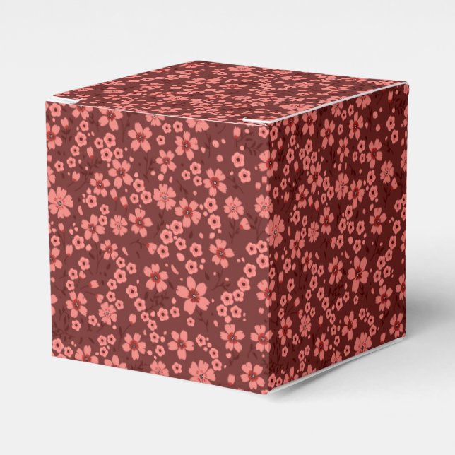 Tiny cute red magenta cream floral pattern favour box (Front Side)