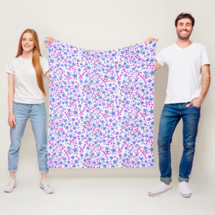 Tiny cute white blue pink floral pattern fleece blanket