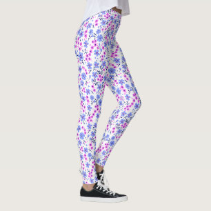 Tiny cute white blue pink floral pattern leggings