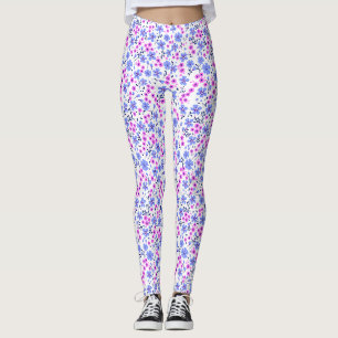 Tiny cute white blue pink floral pattern leggings