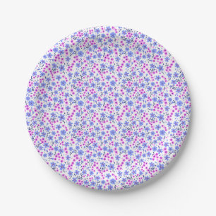 Tiny cute white blue pink floral pattern paper plate
