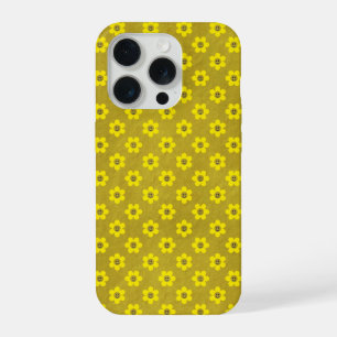 Tiny Daisies, happy faces, in mustard iPhone 15 Pro Case